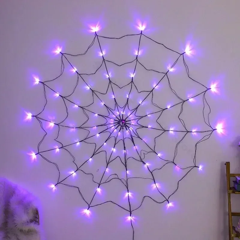 Spider Web Halloween Decoration - Гирлянда-паутина на Хэллоуин, 70 светодиодов, водонепроницаемая,