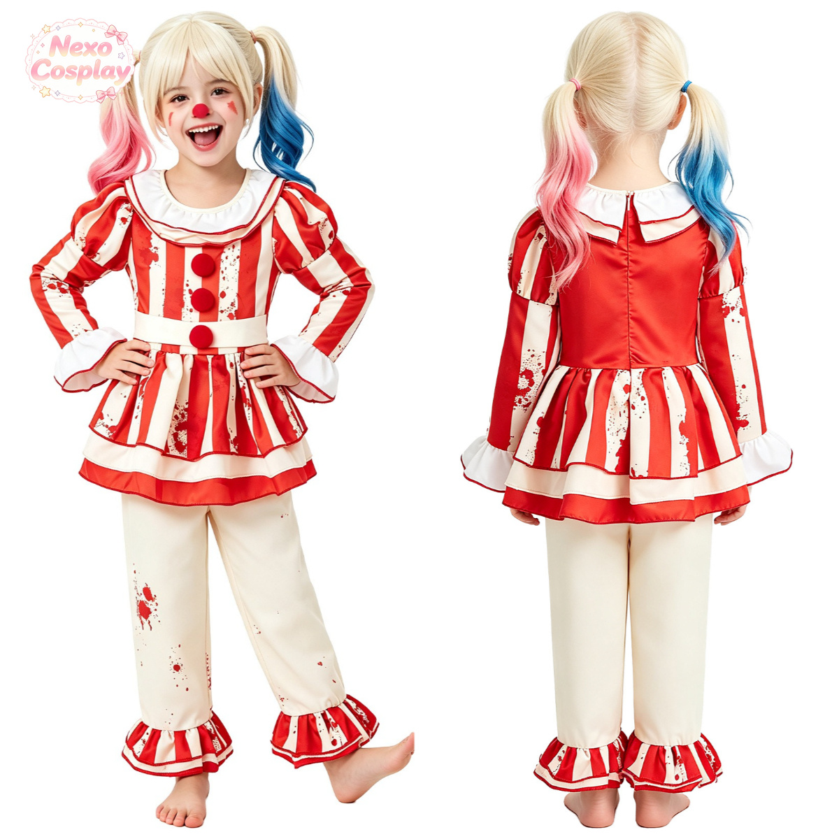 Halloween Costume Kids - Детский красно-белый полосатый костюм клоуна-ужаса, костюм