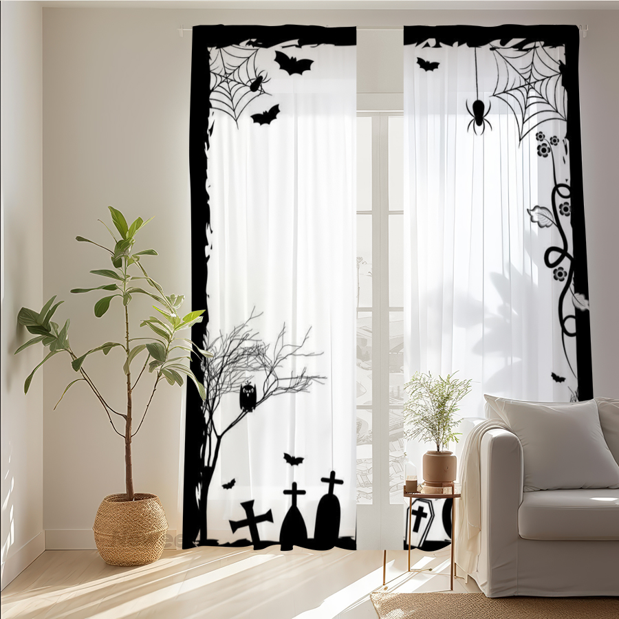 Spider Web Halloween Decoration - 2 шт. Прозрачные шторы с цифровой
