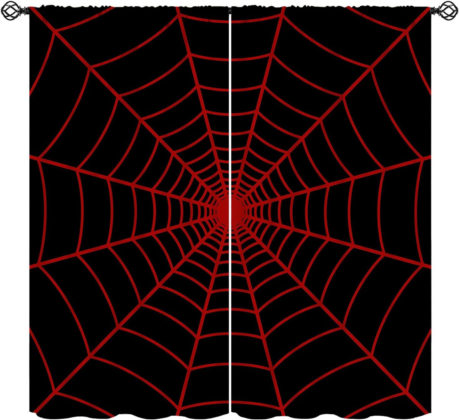 Spider Web Halloween Decoration - Шторы с принтом паутины, красно-черные, в