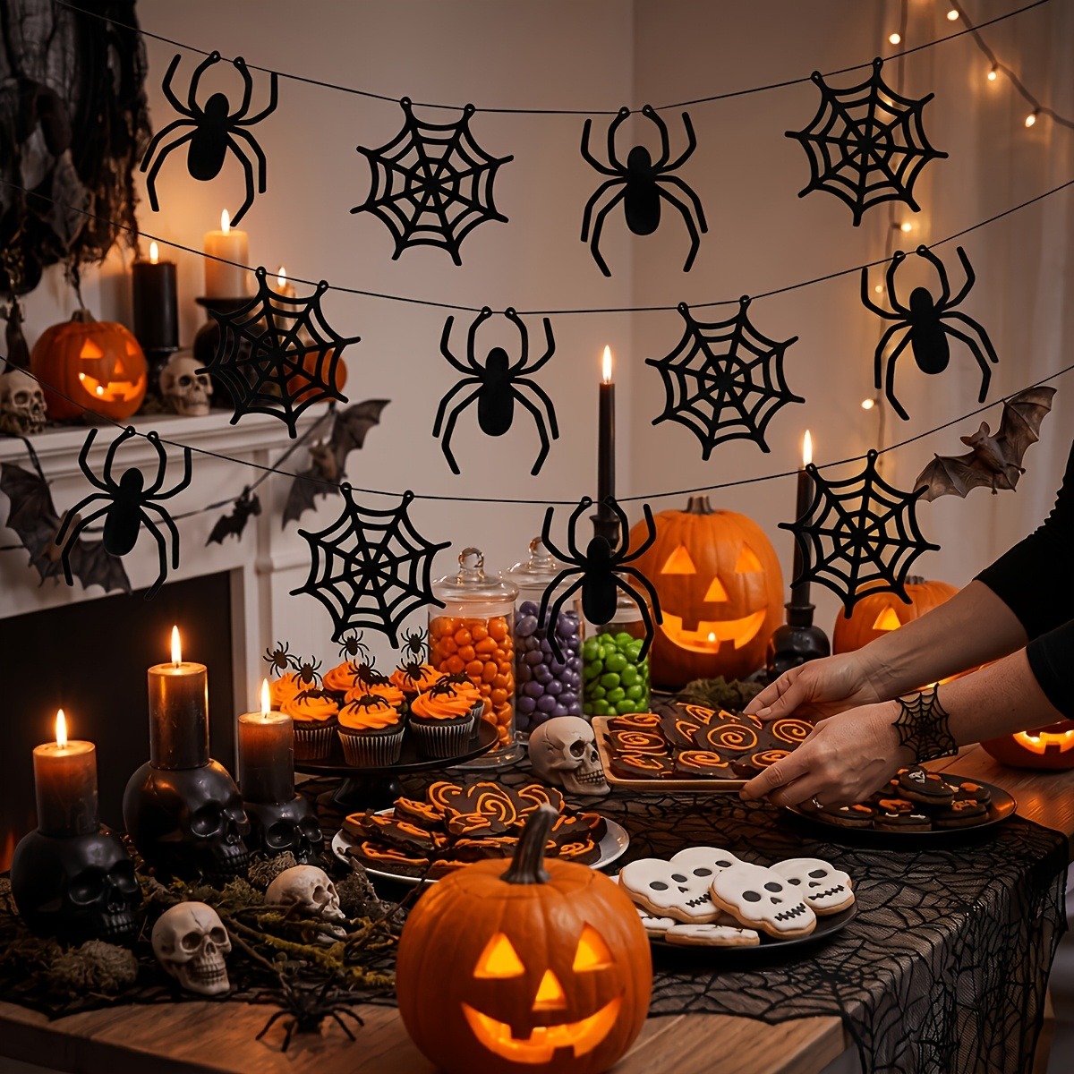 2 комплекта гирлянд-баннеров с – обзор и цена Spider Web Halloween Decoration