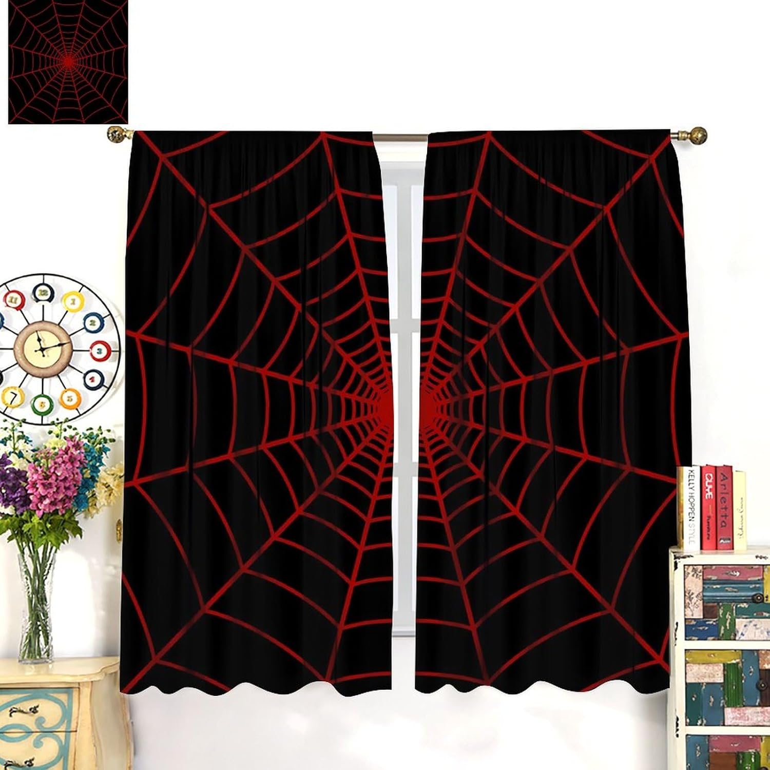 Шторы с принтом паутины, красн – обзор и цена Spider Web Halloween Decoration