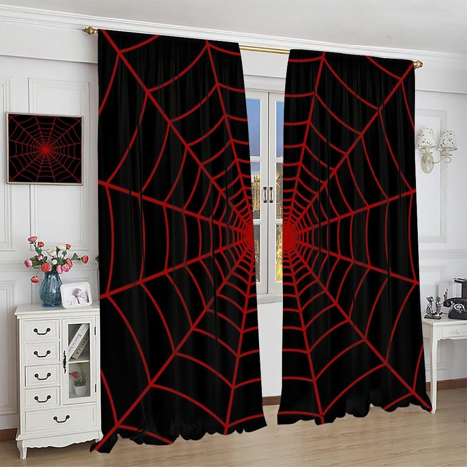 Шторы с принтом паутины, красн – обзор и цена Spider Web Halloween Decoration